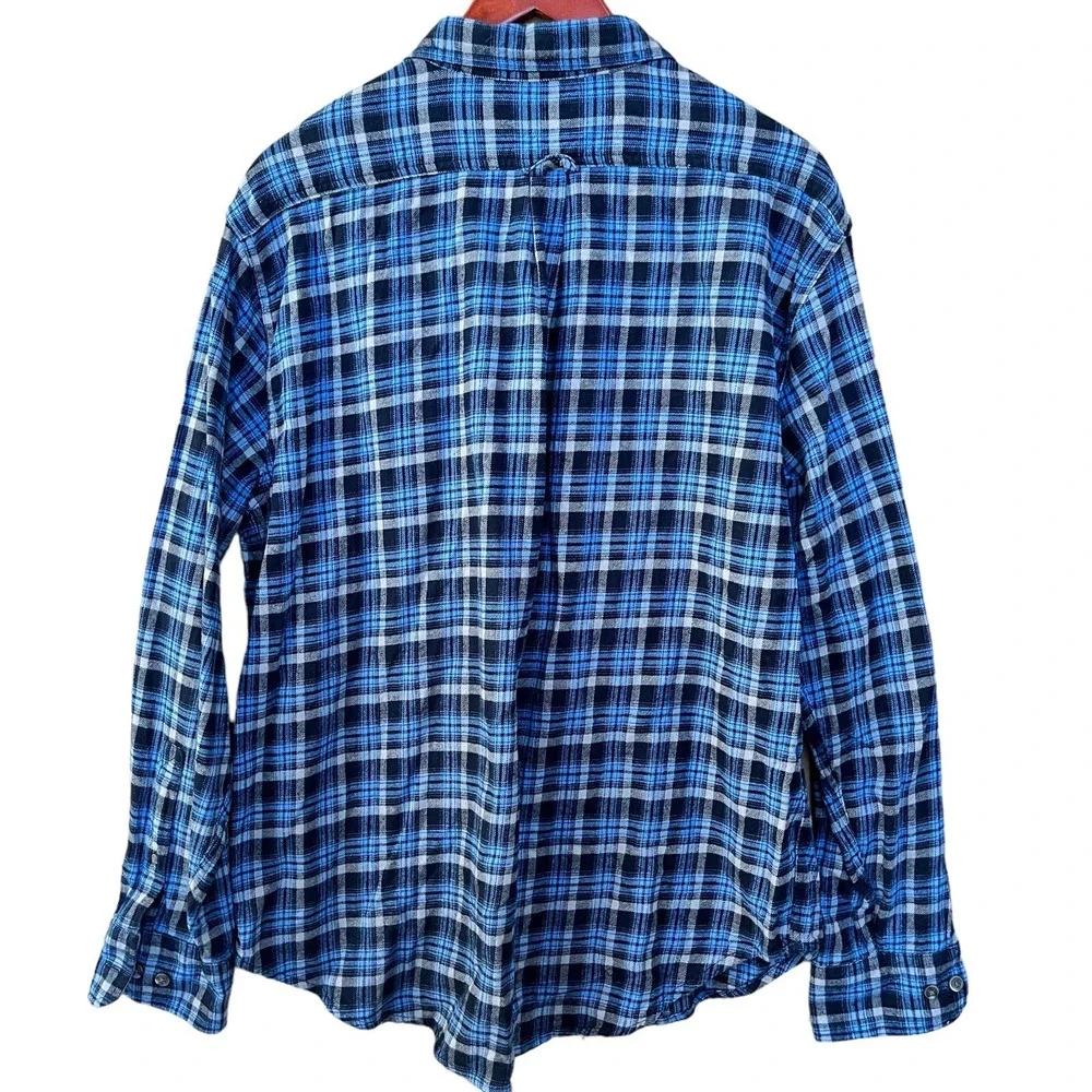 Eddie Bauer Flannel Shirt Mens XXL Blue Plaid Long Sleeve Camp Workwear Button